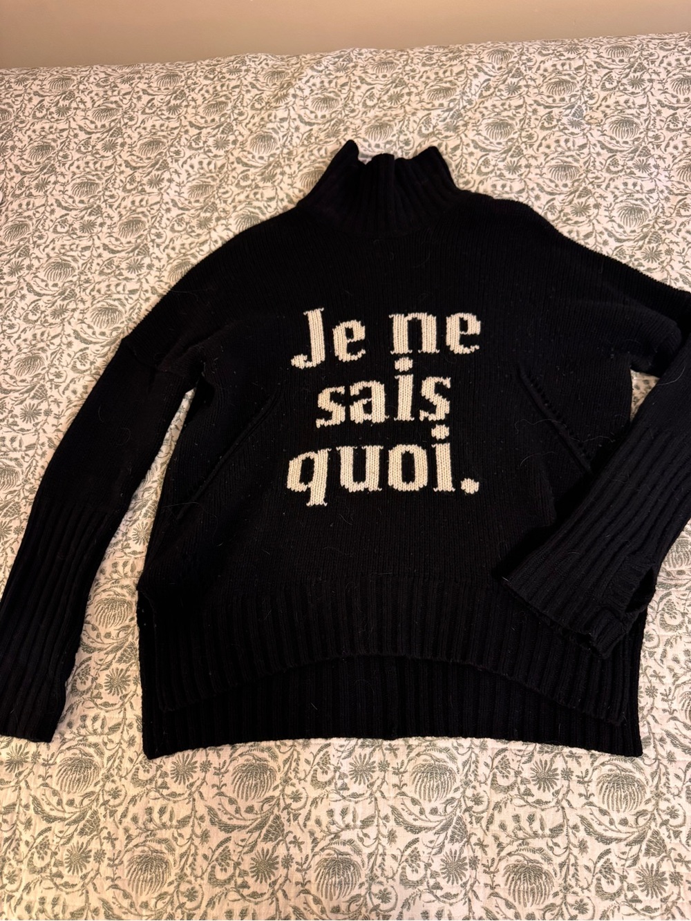 Zadig & Voltaire Black Turtleneck Sweater with Cream 'Je ne sais quoi.'